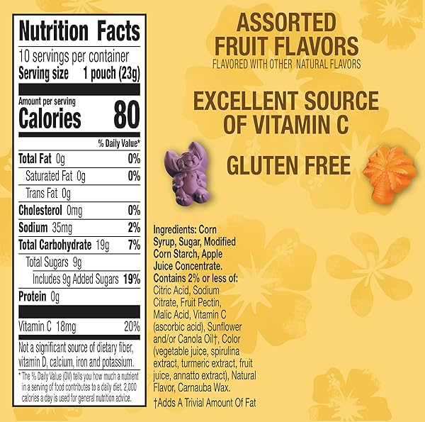 DISNEY STITCH FRUIT FLAVORED SNACKS, FAT FREE AND GLUTEN FREE SNACKS, 8 OZ (10 POUCHES)