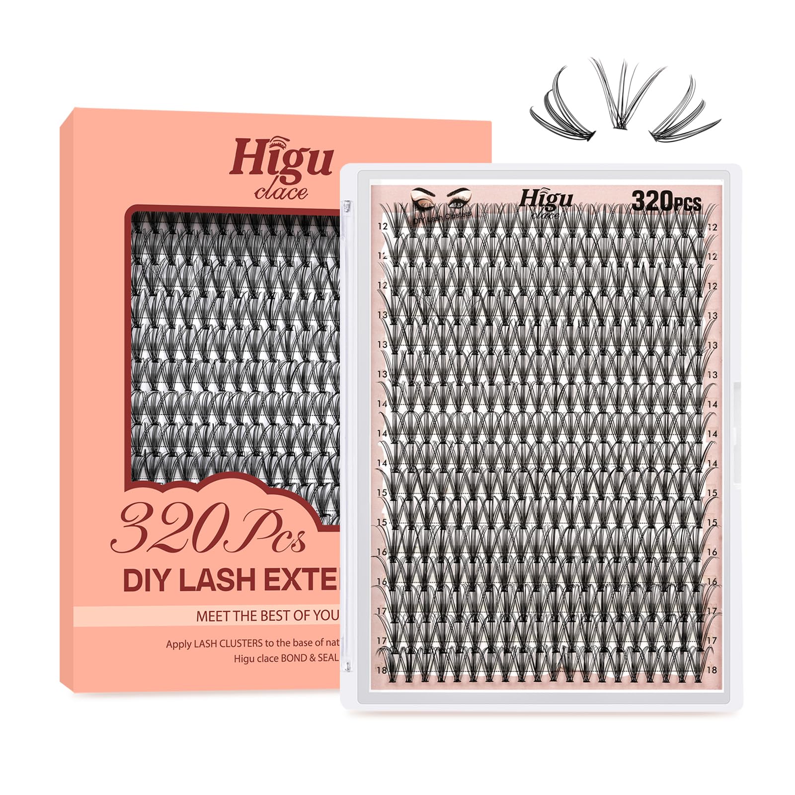Higu clace Individual Lashes Cluster 320pcs, D curl Lash Clusters 20D DIY Individual Eyelashes 12-18mm Mixed,Wispy Lash Extension Clusters Reusable False Lashes Clusters(20D Dcurl 12-18mm)