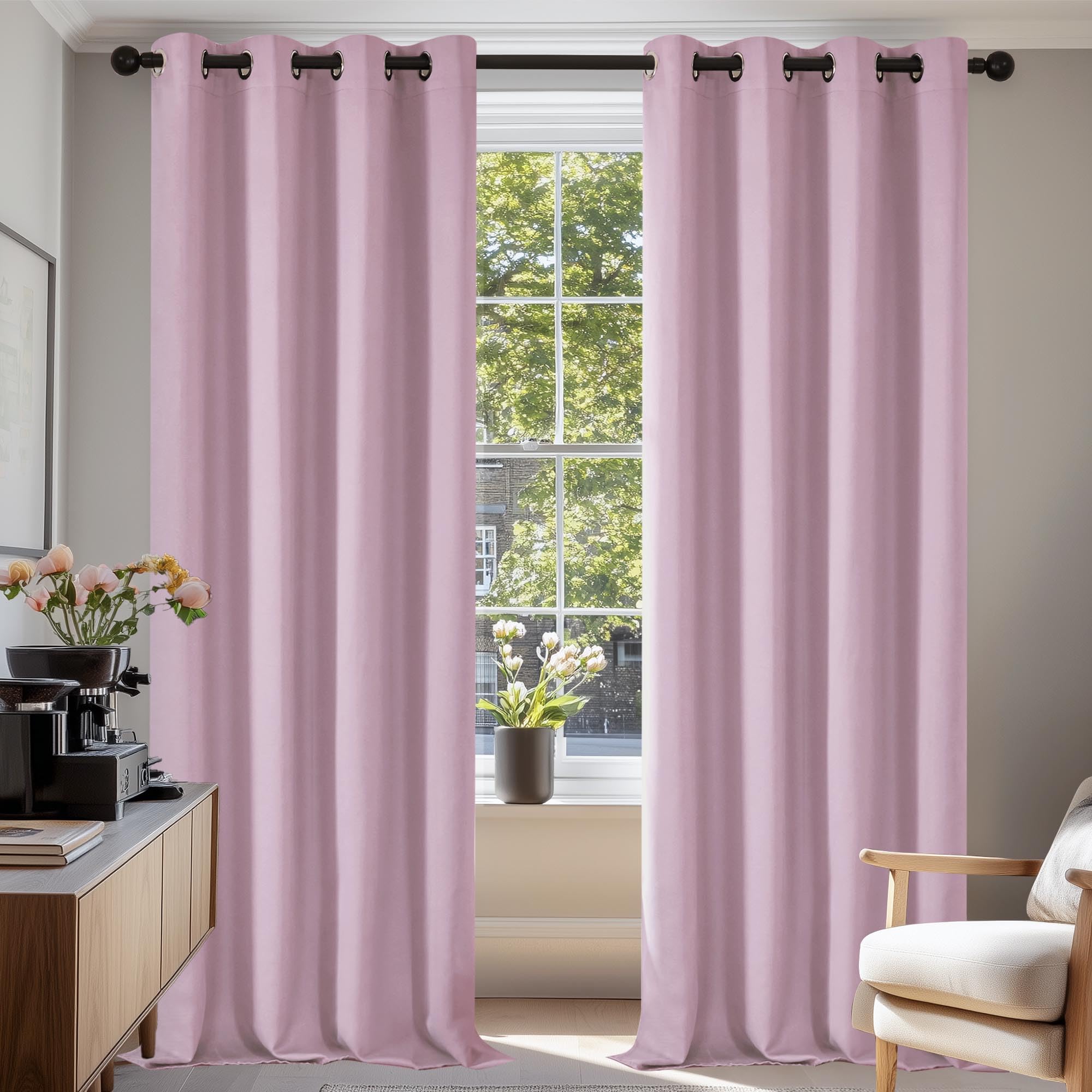 Deconovo Blackout Curtains Super Soft Bedroom Curtains Thermal Insulated Energy Saving Curtains for Kids Pink Lavender 46x84 Inch 2 Panels