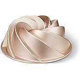 KITESSENSU Non-Stick Cake Pan, 9.5-Inch Aluminum Cake Mold, 10 Cup Fluted Heavy Duty Tube Pan, Durable Rust & Scratch-Resistant, Baking Mold for Jello, Gelatin, Chocoflan, Flan, Marissa, Gold