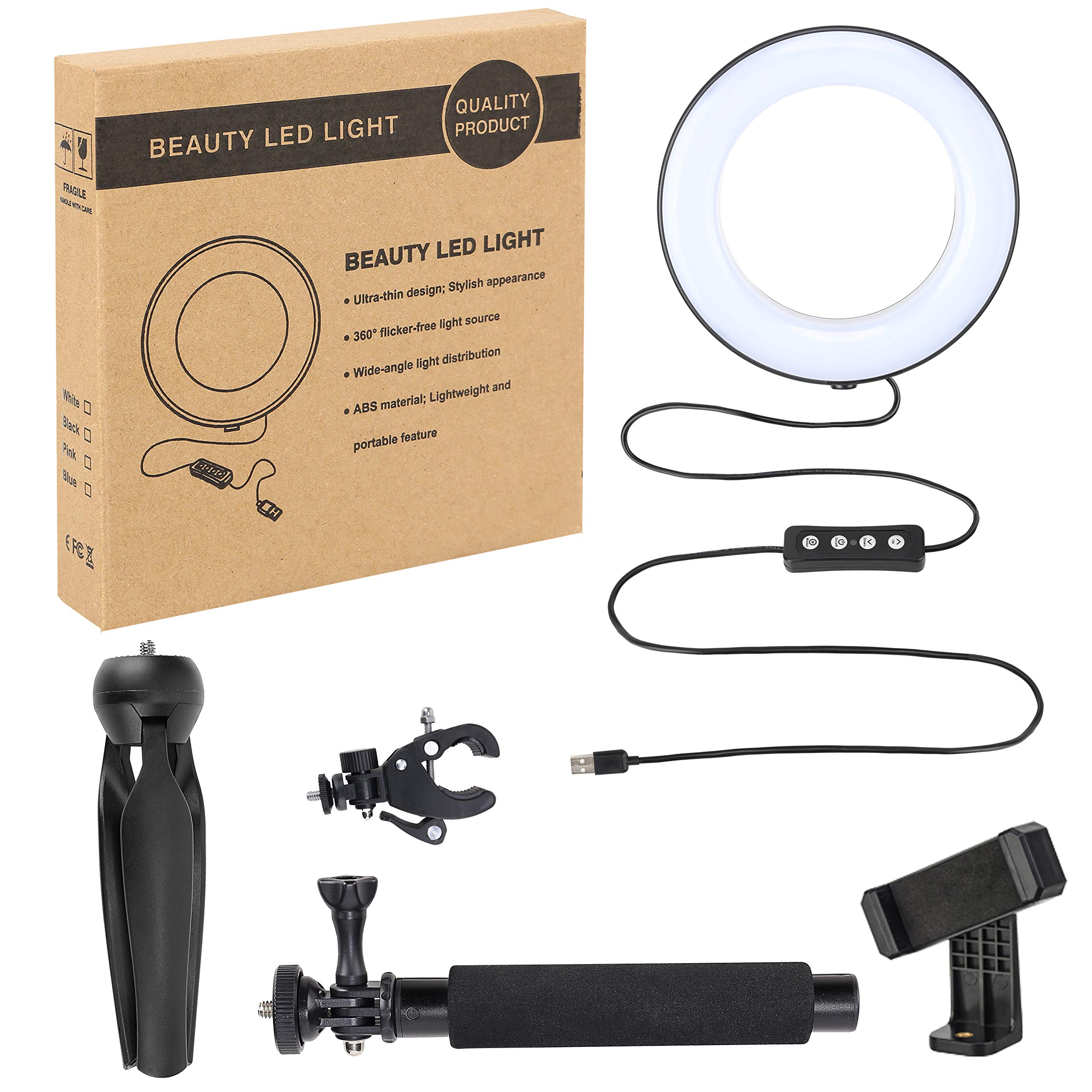 Zomei LED Dimmable Ring Light with Selfie Stick, Mini Tripod, Cellphone Holder for Phone Live Streaming YouTube Video Shooting Photography