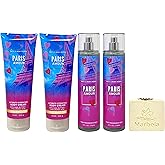Bath & Body Works Paris Amour - 2 Pack Of Fine Fragrance Mist and 2 Body Cream with a Creamy Rose Bar Soap - Full Size