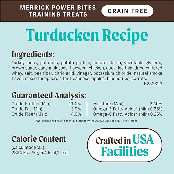 MERRICK POWER BITES NATURAL SOFT AND CHEWY REAL MEAT DOG TREATS, GRAIN FREE SNACK, REAL TURDUCKEN RECIPE – 6 OZ. BAG