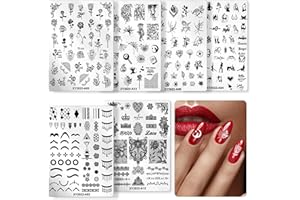 AODSE Aodes 6 PCS Nail Stamping Plates Set, Nail Design Stamp Tool Professional Nail Kit, Flower Grass Lace Lines Snake Woman Halloween Design Nail Image Plate
