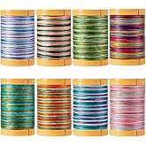 Variegated Gradient Waxed Thread 8 Vibrant Colors, 0.5mm Round Wax Coated 3 Ply Polyester Thin Cord for Micro Macrame, Bracelets, Jewelry, kumihimo, Sewing, Knotting, and Crafting -82 Yards/Spool
