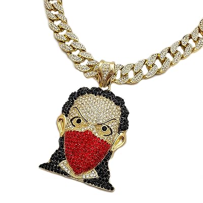 BLINGFACTORY Hip Hop Iced Out Masked Goon Necklace &amp; 15mm 18" Full Iced Cuban Choker Chain Set