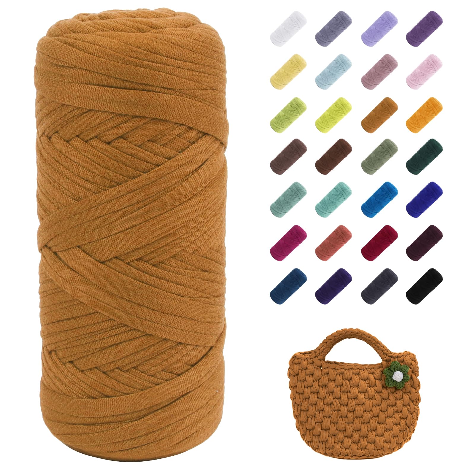 Uiopa T-Shirt Yarn, 200g/196ft Elastic Fabric Cloth Knitting T Shirt Yarn, Turmeric Thick Crochet Fabric Ribbon for Crocheting Bags/Baskets/Rugs, Home Decor, DIY Crafts