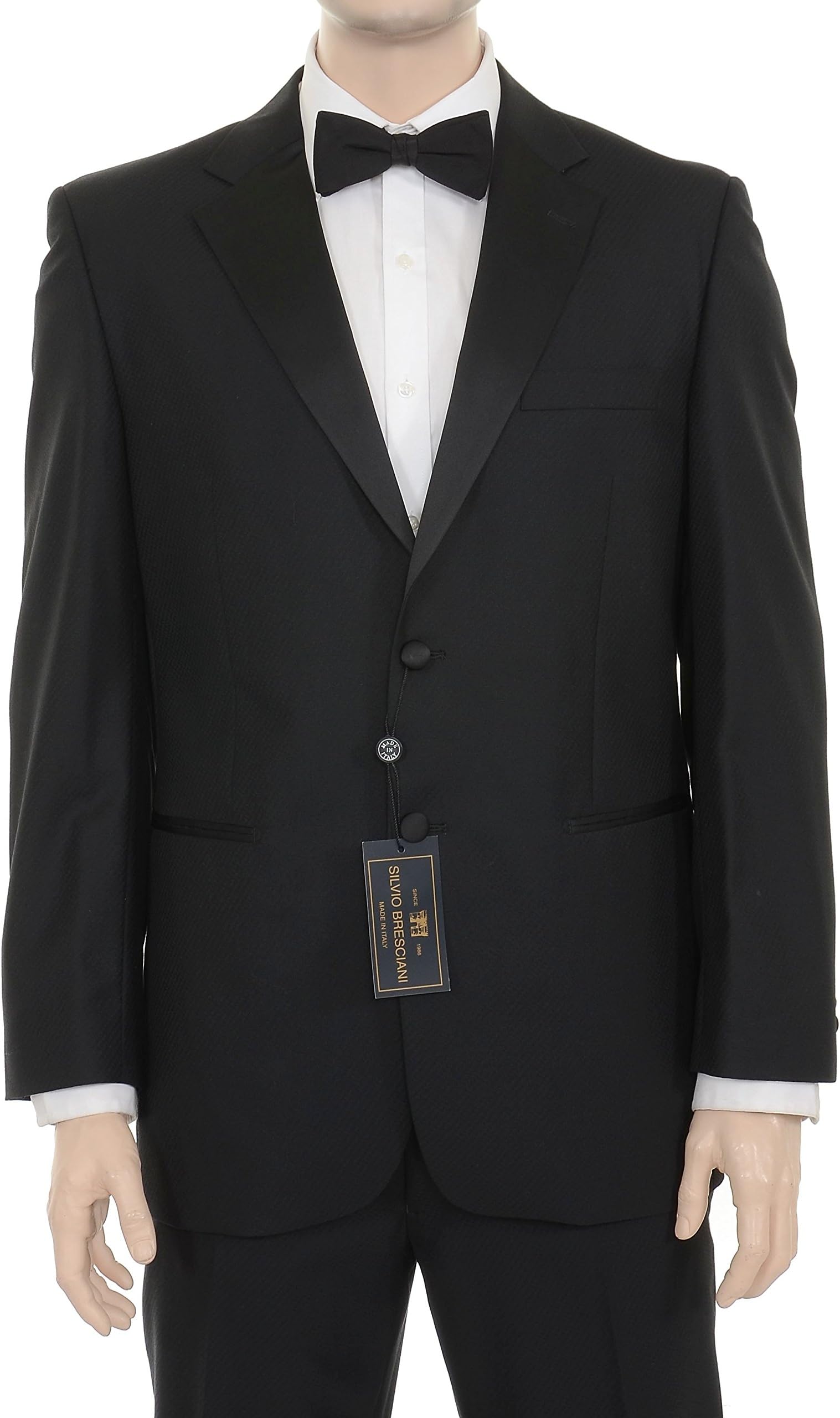 Silvio Bresciani 44R Classic Fit Black Check Weave Tuxedo Tux Wool Suit
