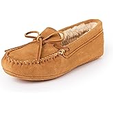 Minnetonka Women's Suede Soft Leather Sole Faux Fur Lined Slippers
