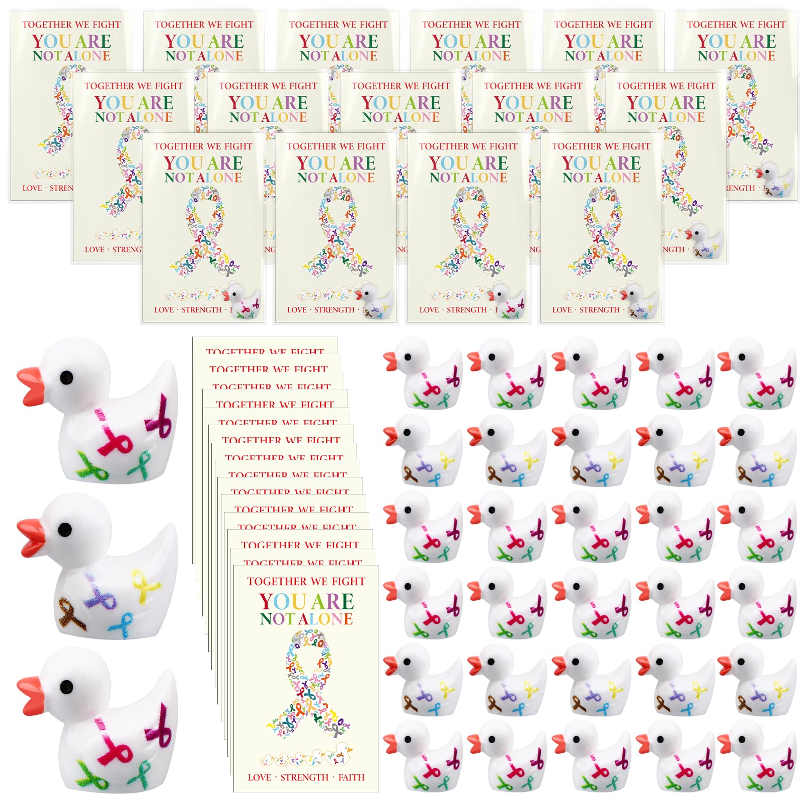 Photo 1 of 300 Sets Colorful Ribbon Resin Ducks Bulk Gifts Cancer Awareness Ribbon Breast Cancer Colon Awareness Oncology Nurse Gift Hope Faith Supplies Items for Prevention Month Women Public Activity