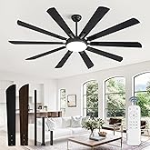 Fanbulous 72 Inch Ceiling Fans with Lights and Remote, Outdoor Black Large Ceiling Fan with 10 Blades, 36W LED Light 3CCT, 6 Speed Reversible DC Motor, Modern Big Ceiling Fan for Living Room,Patio.