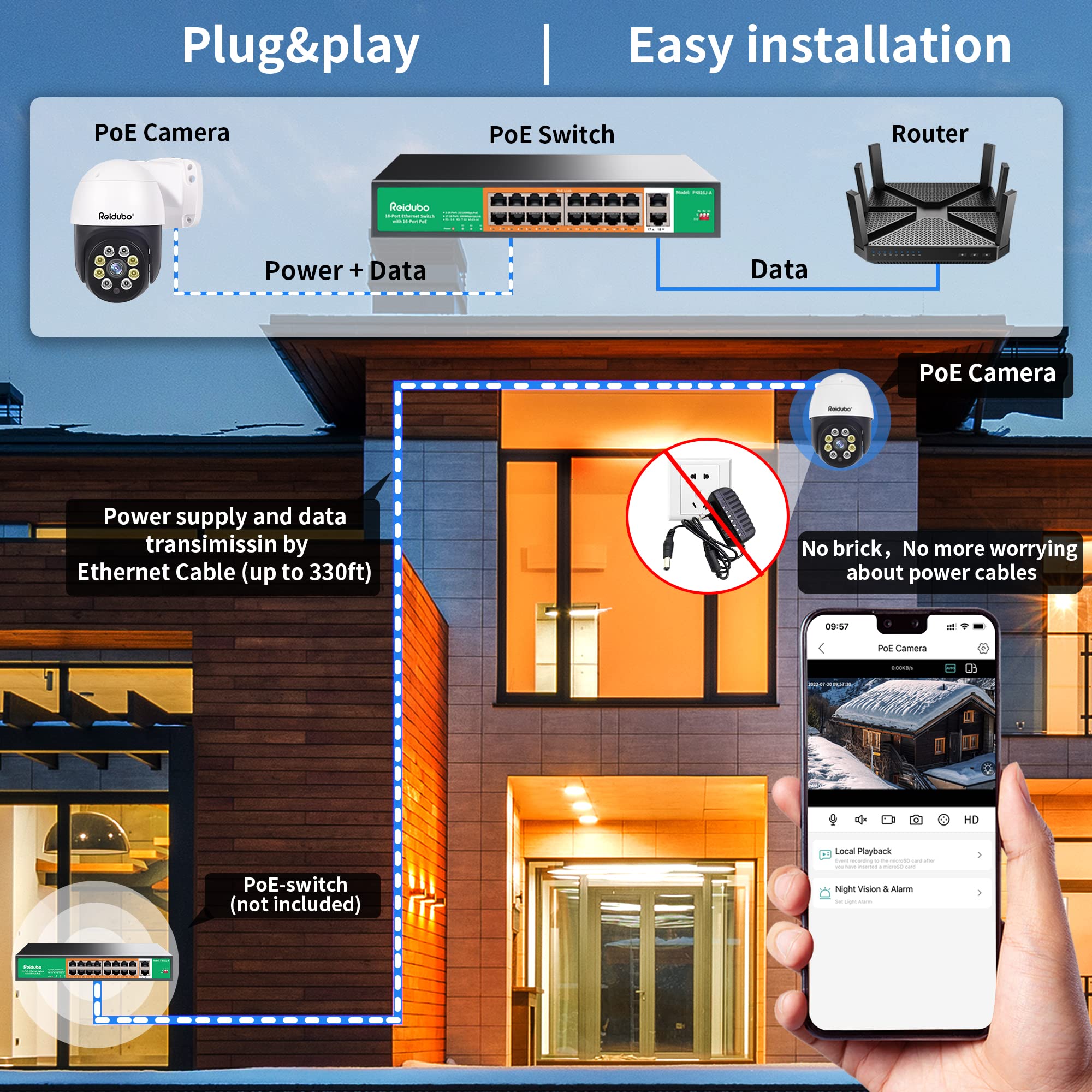 Reidubo 2K IP Outdoor Security PoE Cameras, HD 4MP IP Surveillance @25fps, Two Way Talk,98ft IR Color Night Vision,3.6mm Len,IP66 Waterproof, Motion Detection,Compatible for Hikvision