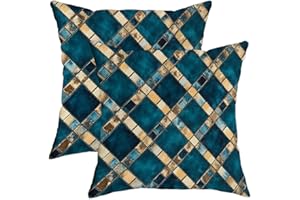 Diamond Throw Pillow Covers Set of 2, Modern Contemporary Geometric Tile None Teal Soft Velvet Washable Cushion Covers Pillow