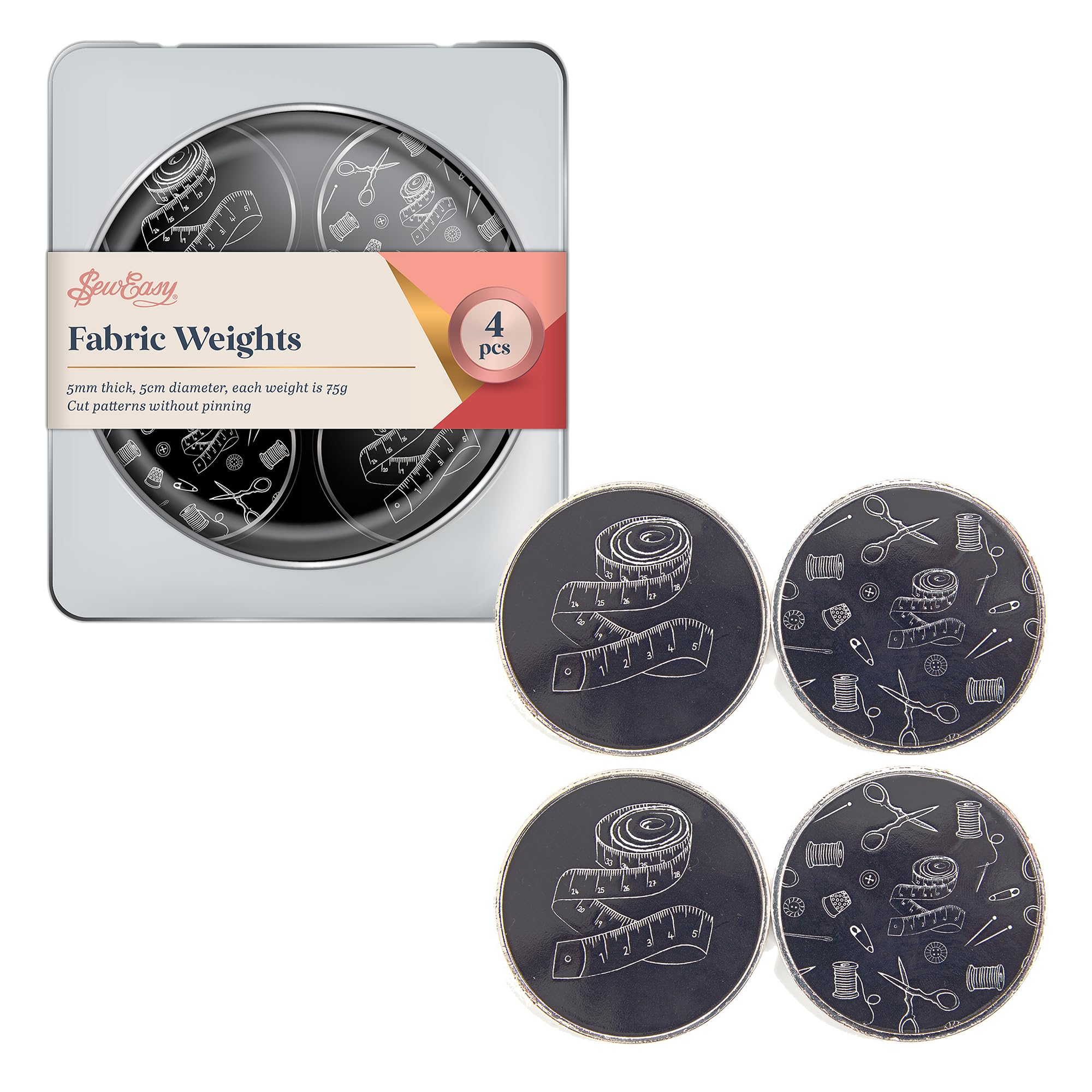 Sew Easy Pattern Fabric Weights - for Sewing, Crafts, Pattern Cutting, Dressmaking, Tailoring, Quilting, 4 x 75g, Notions