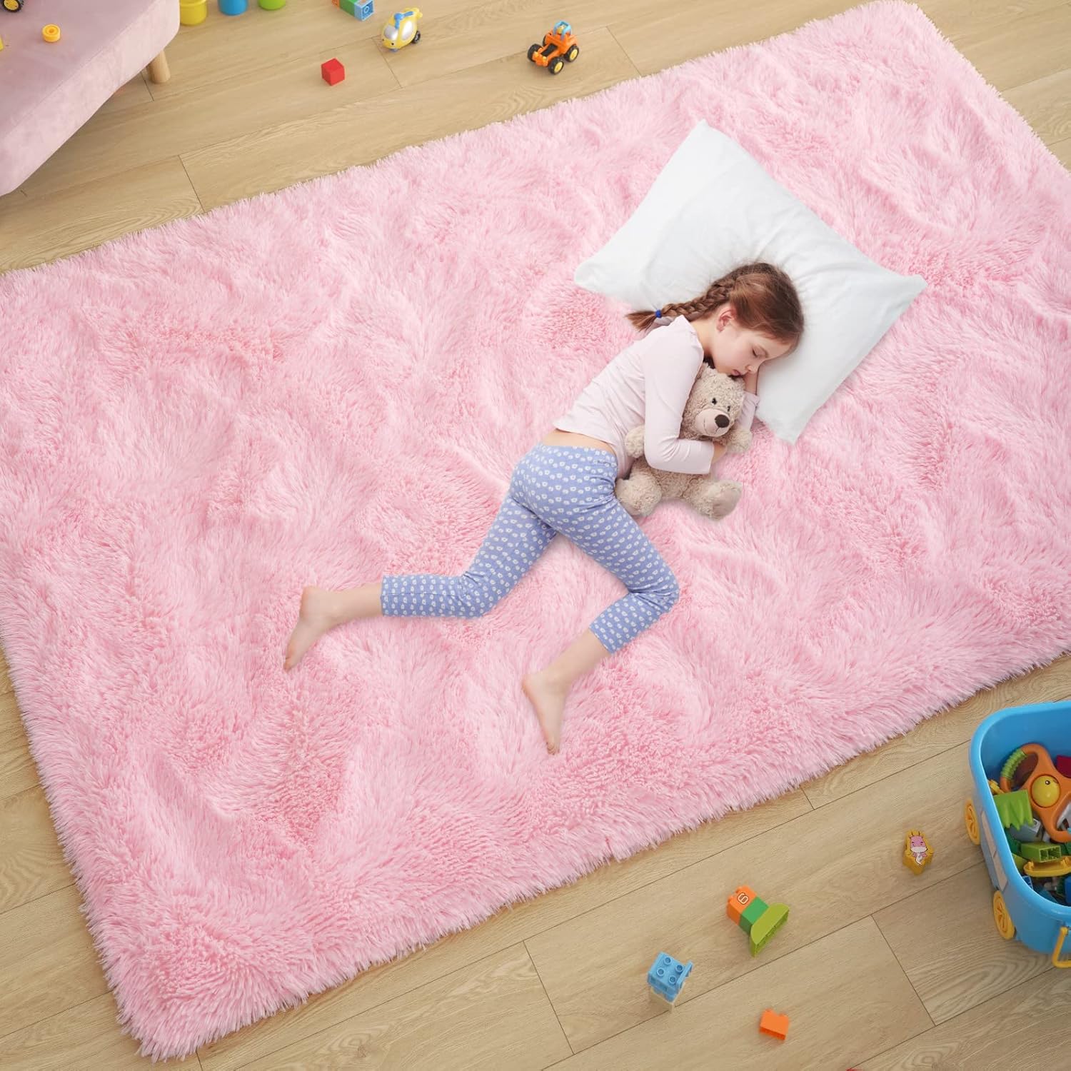 Rugs, Pads & Protectors - Ultra Soft Pink Rugs for Bedroom 4x6 Feet, Fluffy Shag Area Rugs for Living Room, Large Comfy Furry Rug for Girls Kids Baby Room Decor, Non Slip Nursery Modern Indoor Fuzzy Floor Carpet