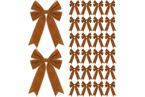 Solsew 24 Pcs Velvet Christmas Wreath Bow 5 x 7.9 Inch Rustic Velvet Christmas Bows Vintage Christmas Tree Ornaments Bows for Xmas Holiday Garland Home Decor Wedding Outdoor Indoor Decoration (Brown)