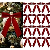 Glitinsel 12 Pcs Red Velvet Ribbon Bows 7 x 10 Inch Premade Christmas Velvet Bows with Twist Tie for Gift Wrapping Indoor Outdoor Christmas Tree Wreaths Door Windows Party Decoration