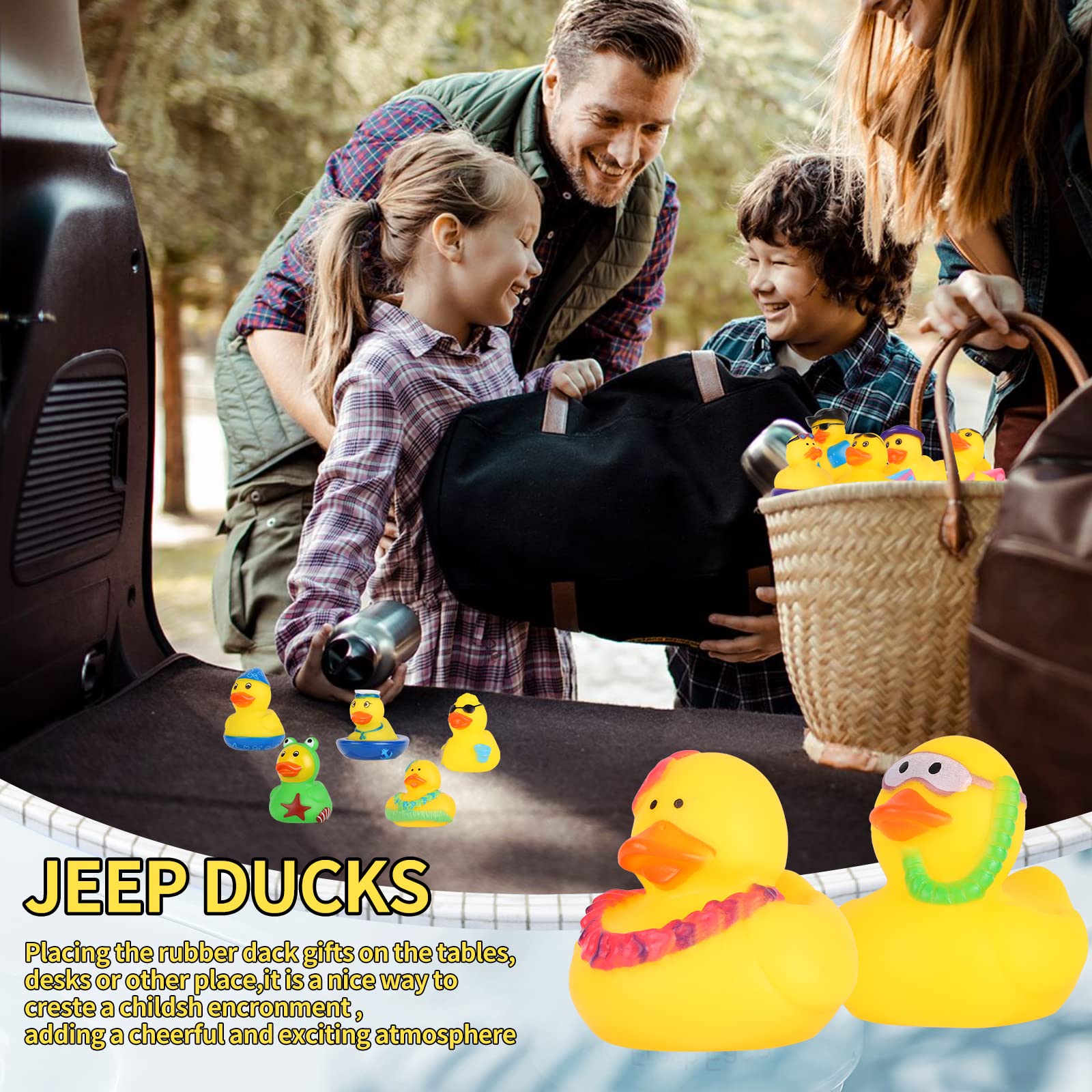 Mikulala 24 Pack Summer Rubber Duck Beach Rubber Ducks in Bulk Assorted Rubber Ducks for Duckies Games, Pool Play/Baby Bath Toys Party Favors