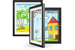 Hsypti Kids Art Frames, Kids Artwork Frames Changeable 8.5 x11 with Mat and 10 x12.5 Without Mat, Front Opening Holds 100 Drawings for Drawings, Artworks, Children Art Projects 2 Pack Black