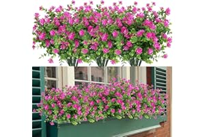 HAPLIA 6 Bundles Artificial Flowers, Fake Artificial Greenery UV Resistant No Fade Faux Plastic Plants for Wedding Bridle Bouquet Indoor Outdoor Home Garden Kitchen Office Table Vase (Fuchsia)