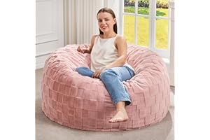 Hobestluk Bean Bag Chairs Beanbag Chair with Filler Adult Bean Bags with Fluffy Plaid Cover, Giant Bean Bag Chairs for Adults for Living Room, Bedroom (Pink, 3FT - 36” x 36” x 22”)