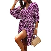 miduo Womens Casual V Neck Summer Half Sleeve Bohemian Floral Mini Tunic Short Dresses