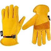 Kim Yuan Leather Work Gloves, with Adjustable Wrist, For Yard Work, Gardening, Farm, Warehouse, Construction, Motorcycle, Men & Women XXL 1 Pair