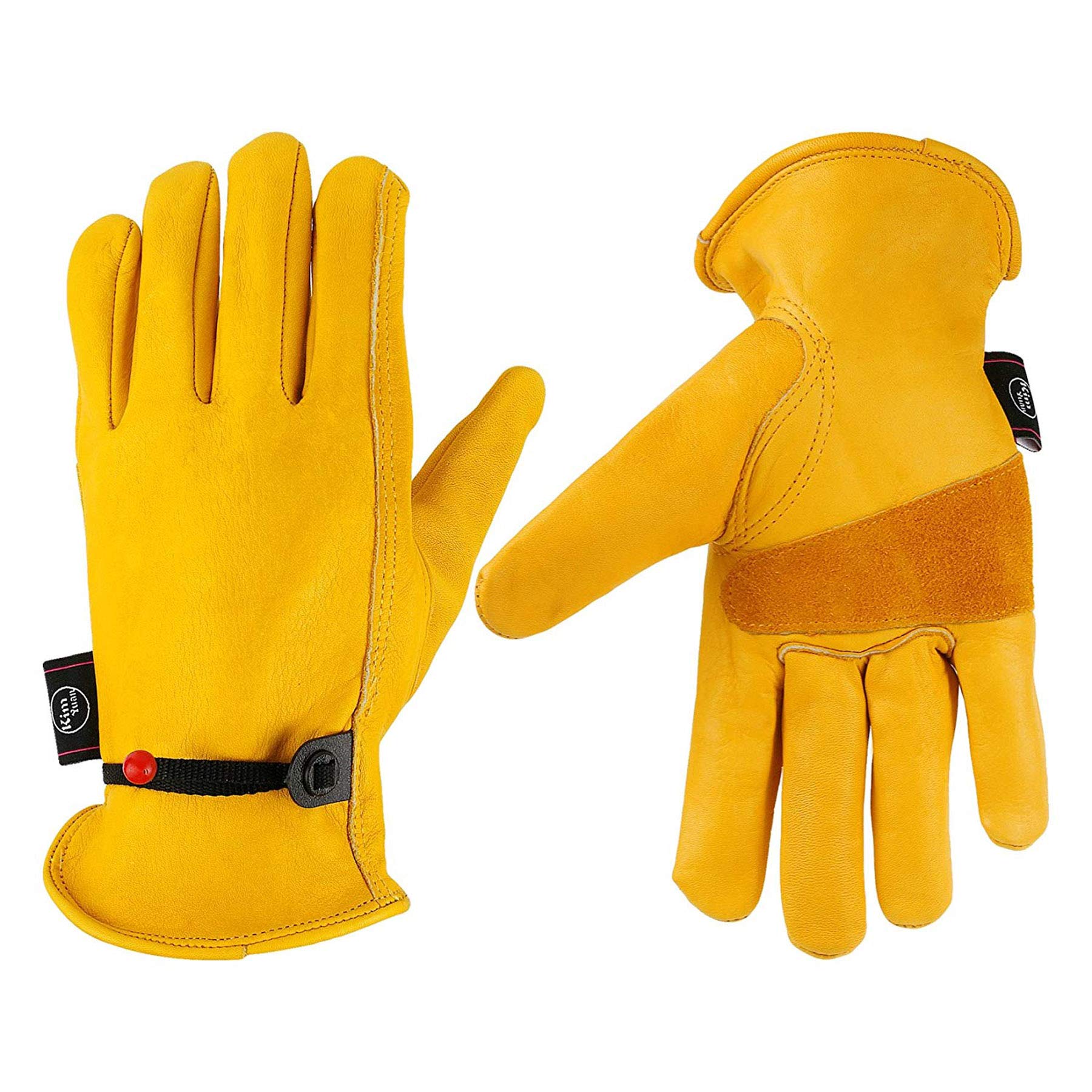 Kim Yuan Leather Work Gloves Grain Cowhide, with Ball and Tape Wrist Closure.For Yard Work, Gardening, Farm, Warehouse, Construction, Motorcycle, Men & Women (XXL) 1 Pair