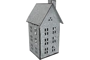 Sweet Summer Living Tabletop Farmhouse Decor, Tin Houses, Christmas Display Village House 11 Inch Height X 6 Inch Width X 5.5 Inch Length Metal Galvanized Antique Gray