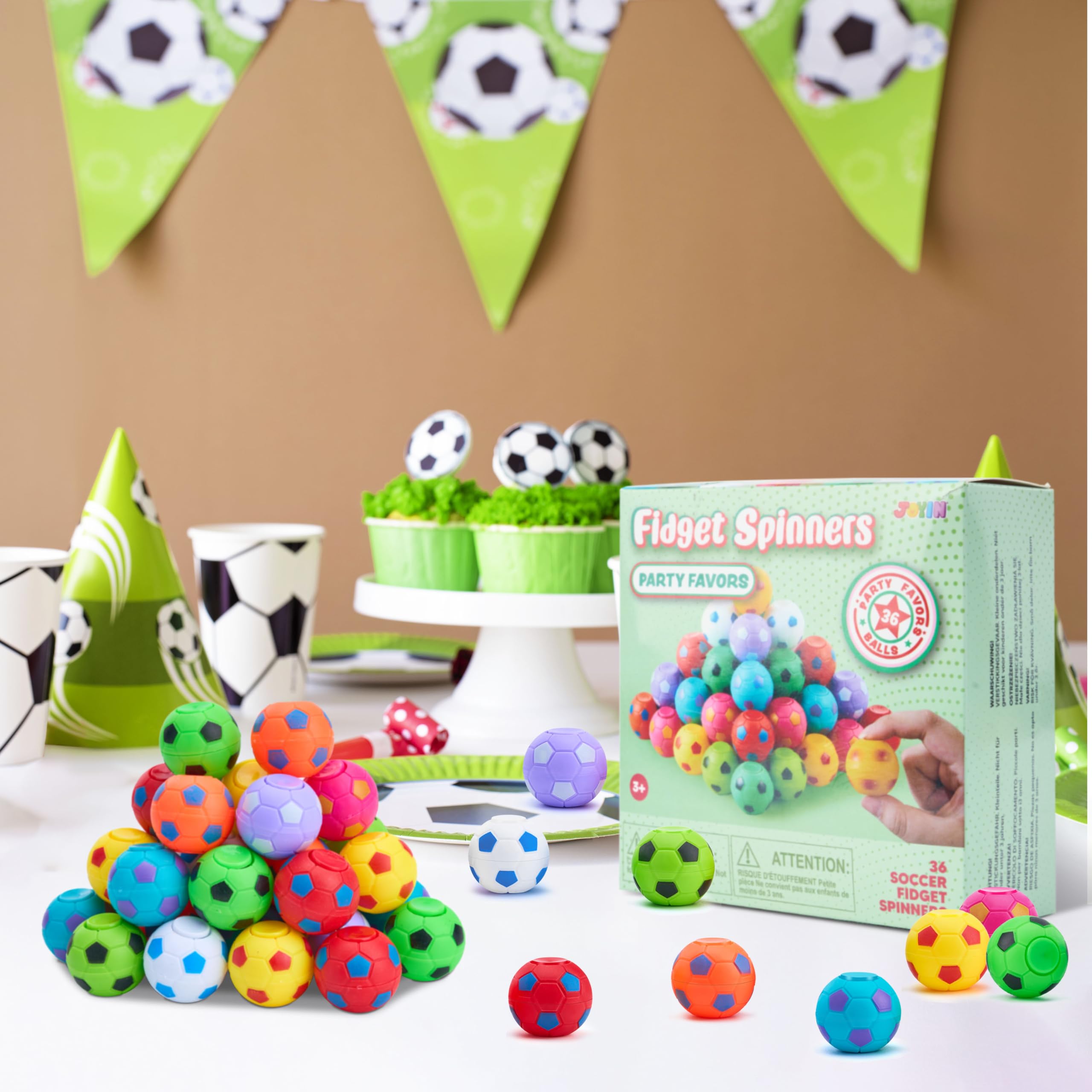 JOYIN 36 Pack Soccer Fidget Spinners for Kids, Soccer Party Favors, Fidget Toys Bulk, Stress Balls, Goodie Bag Stuffers for Birthday Party, Treasure Box for Classroom