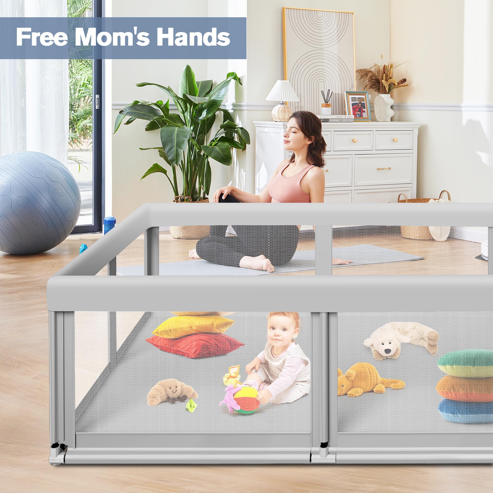 Large Baby Playpen for Babies and Toddlers, Playpen 74×50, Large Baby Play Yards Indoor & Outdoor, Sturdy Safety Baby Play Pen with Soft Breathable Mesh, Toddlers Activity Center with Anti-Slip Base