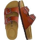 CUSHIONAIRE Lane Cork Footbed Sandals for Women – Comfortable Double Buckle Slip-On with Genuine Suede Footbed & Arch Support Slides for Women Footwear
