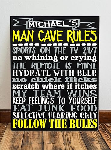 Amazon Com Man Cave Rules Sign Wall Decor Painted Canvas Handmade