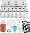 Aozita 36 Pcs Glass Spice Jars with 810 Spice Labels - 4oz Empty Square Spice Bottles - Shaker Lids and Airtight Metal Caps - Chalk Marker and Silicone Collapsible Funnel Included