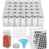 Aozita 36 Pcs Glass Spice Jars with 810 Spice Labels - 4oz Empty Square Spice Bottles - Shaker Lids and Airtight Metal Caps -