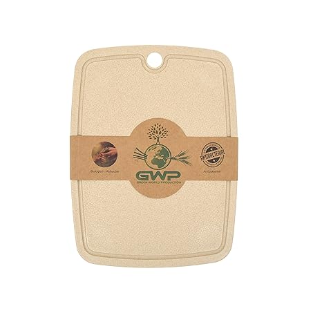 Green World Production I 100% Biologisches Schneidebrett mit Saftrille I Antibakterielles kleines Küchenbrett Frühstücksbrett