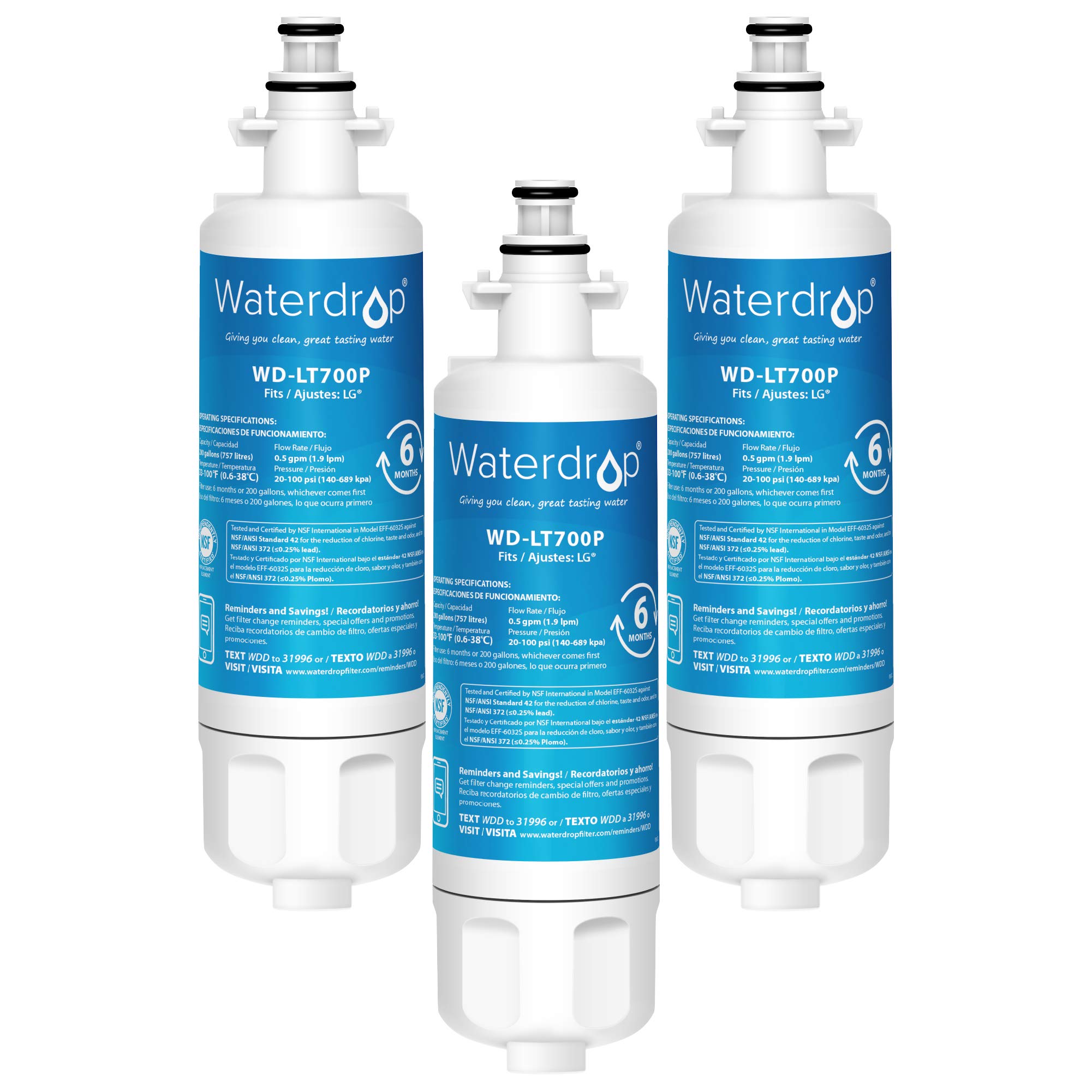 Waterdrop Refrigerator Water Filter, Compatible with LG LT700P, ADQ36006101, KENMORE 469690