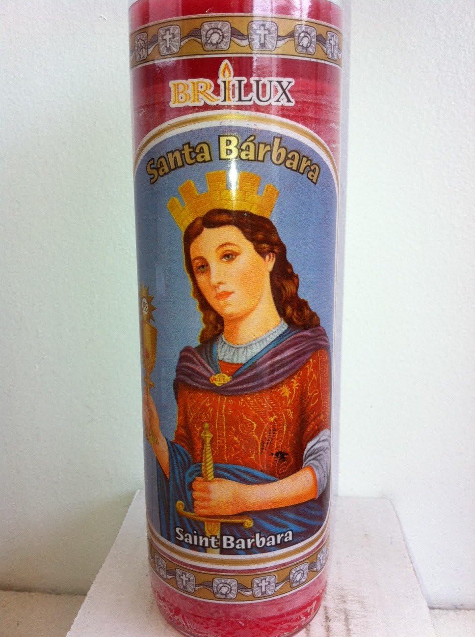Saint Barbara (Santa Barbara) 7 Day Unscented Red Candle in Glass