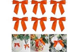 AIMUDI Twist Tie Bows for Treat Bags 3.5" Orange Satin Ribbon Bows for Crafts Premade Bows with Twist Ties for Autumn Cake Pop Candy Apple Small Bows for Gift Wrapping Wedding Halloween Decor, 50 PCs