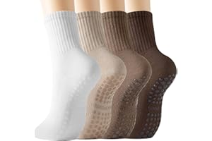 BISOUSOX Pilates Socks with Grips for Women, Grippy Socks Woman Yoga Barre Crew Ankle Sticky Ballet Slipper Hospital