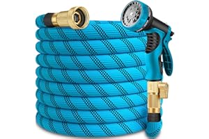 CHANMAGIC 50 ft Garden Hose -Heavy Duty Water Hoses, Kink-free, Flexible&Lightweight Car Washing Pipe with 3/4" Solid Brass Connectors, Rubber Hoses with Spray