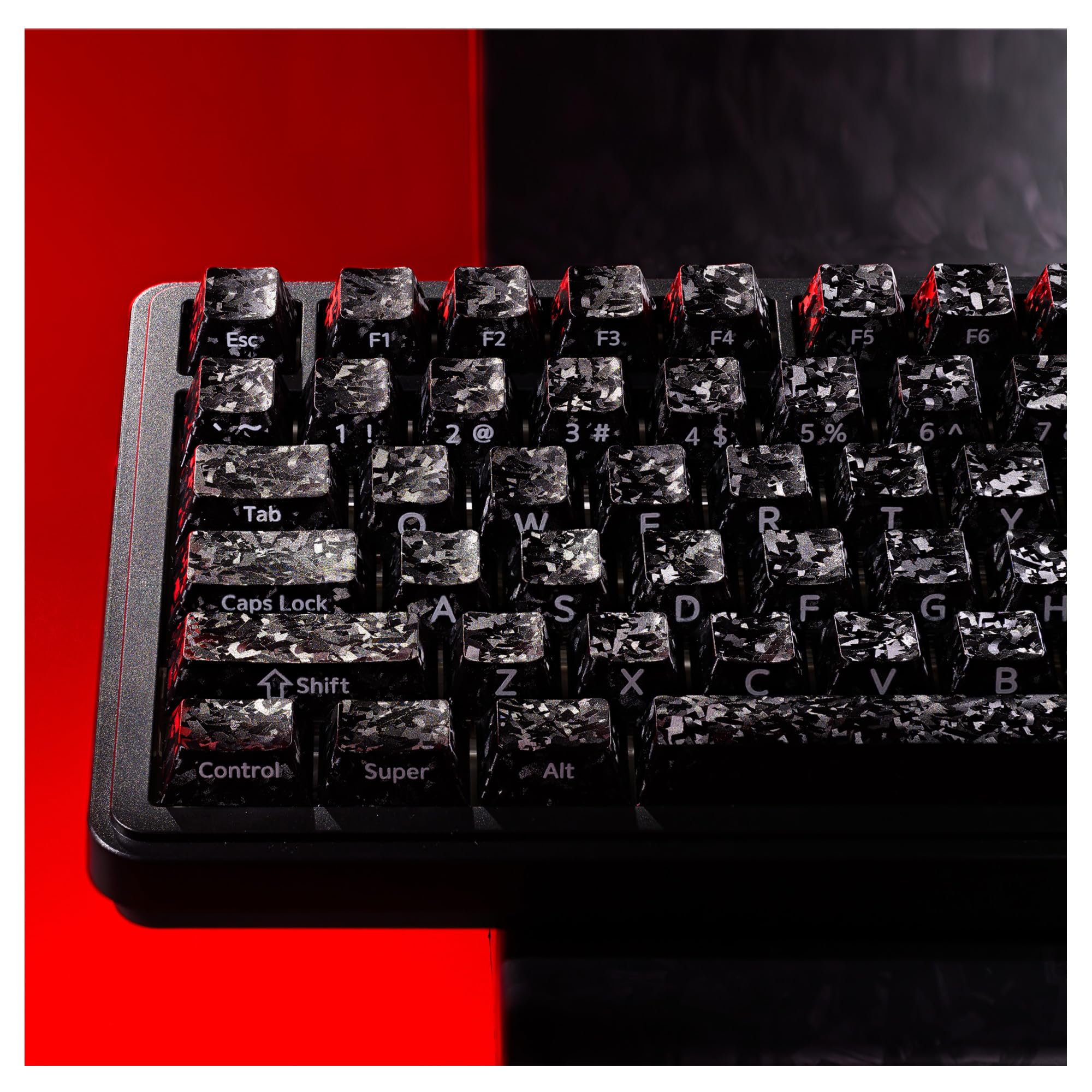 Photo 1 of XVX Black Keycaps, Forged Carbon-Look Cherry Profile Keycap Set, 119-Key Keyboard Keycaps Compatibility with ANSI Layout MX Switches Mechanical Keyboard