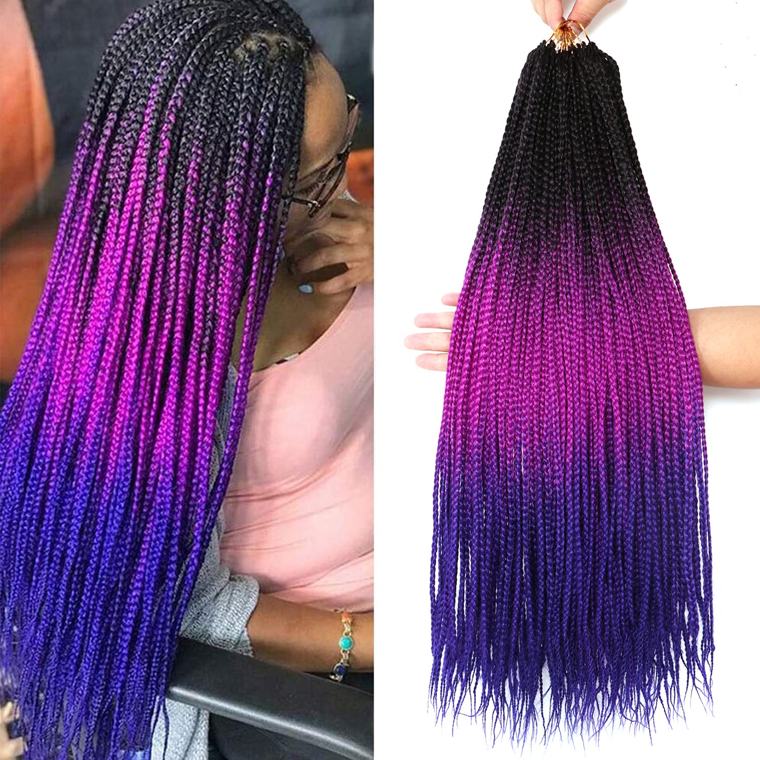 7Packs/Lot Box Braids Crochet Hair Extensions Pre looped Crochet Hair Crochet Braids Box Braid Crochet Hair Crochet Braids Hair for Black Women (26Inch(Pack of 7), #1B-puople-blue)