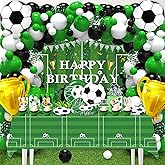 Soccer Birthday Party Decorations,Soccer Party Decorations,Soccer Decorations For Party,Include Balloon arch,Backdrop, Cake Toppers,Tableware, Tablecloth