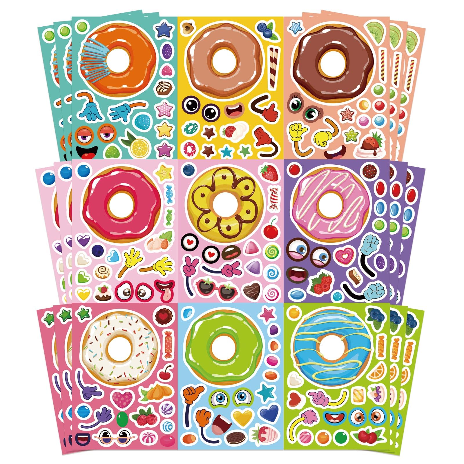 Photo 1 of DUJAA 27 Sheets Donut Stickers for Kids, DIY Art Crafts, Make Your Own Donut Stickers, Mix and Match Sweets and Treats Fruit, Birthday Gifts, Teacher Reward