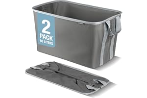 CleverMade Collapsible Laundry Basket Hamper - Shadow Stone Gray 2-Pack 60L - Space Saving Storage Organizer with Handles Foldable Home Organization
