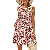 SimpleFun Summer Dresses for Women Beach Floral Tshirt Sundress Casual Pockets Boho Tank Dress