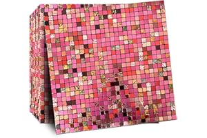 XUANINY Peel and Stick Backsplash Tiles for Kitchen, Bathroom,Fireplace,Self Adhesive Metal Aluminum Mosaic (11.81"x11.81") (10, Rose red Mixed)