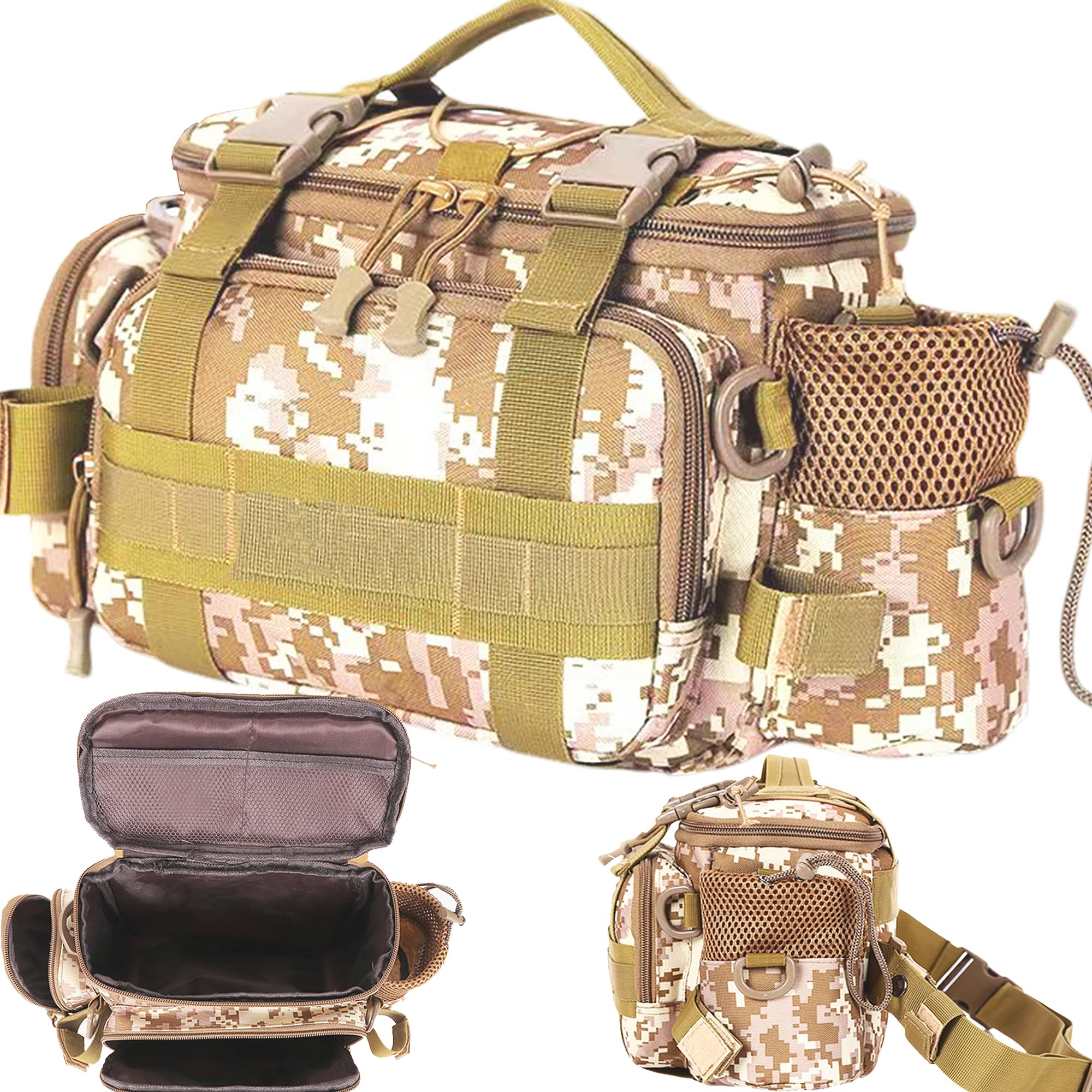 XUBX Multi-pocket Large Capacity, Single Shoulder Sea Fishing Tackle Bags Holdall Camouflage Outdoor Bag Hiking Travel Pack, Fishing Tackle Storage Holdall with Shoulder Strap(Yellow)