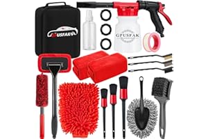 GPUSFAK 16Pcs Car Wash Cleaning Kit with Foam Gun Sprayer Detailing Brushes Windshield Cleaning Tool Rim and Tire Brush Towels Complete Interior Exterior Detailing Set for Car
